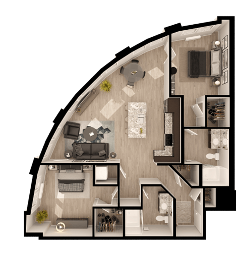 the bedroom floor plan of a 3d furnished apartment